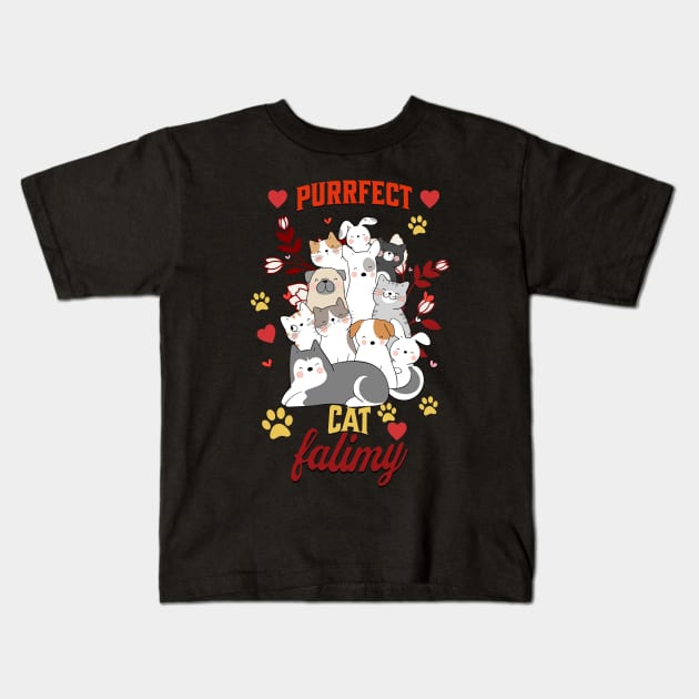 Purrfect Cat Family Kids T-Shirt by NICHE&NICHE